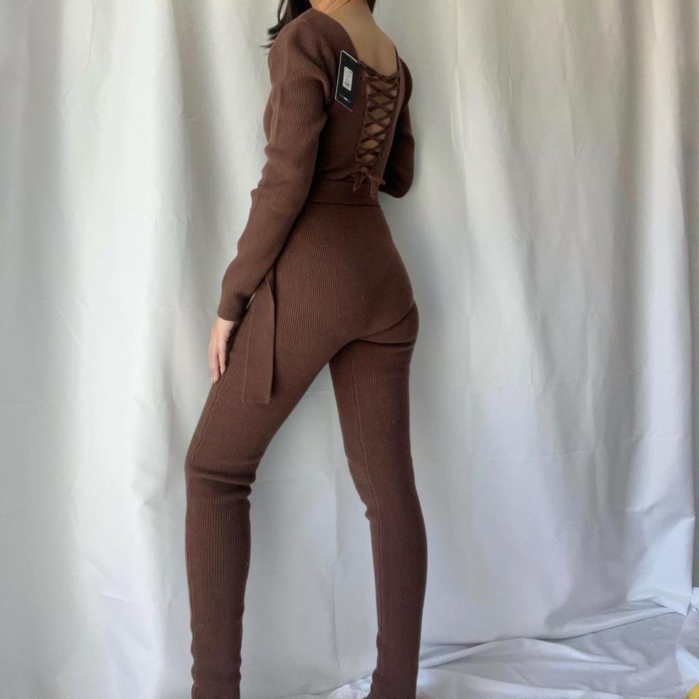 Fashionnova brown thick sweater knit jumpsuit - Picture 3 of 4